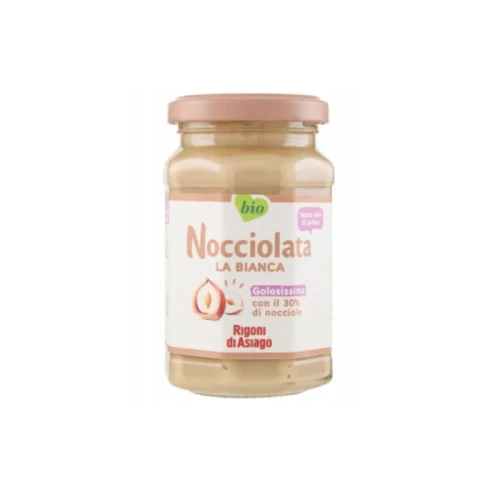 Wloski ekologiczny bialy krem z orzechow laskowych nocciolata bianca rigoni bio 325g